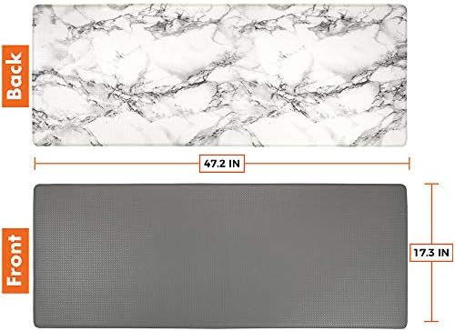 OPUX Anti Fatigue Kitchen Floor Mat, Reversible Cushioned Memory Foam Kitchen Rug Pad, Waterproof Non-Slip Padded Comfort Standing Mat for Office Laundry Home, 47x17 (Marble Gray)