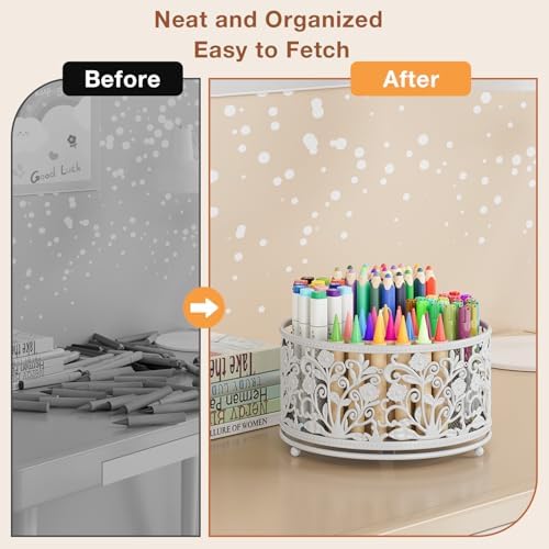 EKNITEY Rotating Mesh Desk Organizer - 4 Slots Cute Pen Pencil Holder Caddy