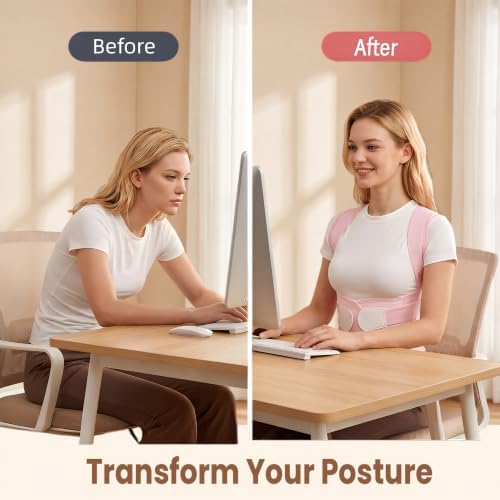 ZYFHOST Back Posture Corrector for Women, Upper Back Brace Support, Pink L