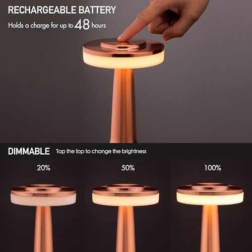 O'Bright Dome Cordless Rechargeable LED Mushroom Table Lamp, Rose Gold