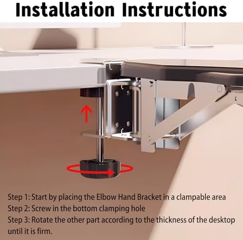 Arm Rest for Desk, Ergonomic Foldable Elbow Rest for Computer Desk, Adjustable Rotating Desk Extender Tray, Mouse Arm Bracket for Couch Keyboards Office Chair Car Massage Table (Black)