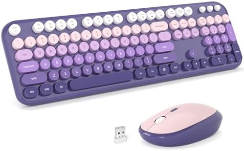 MOFII Wireless Keyboard and Mouse Combo, Full Size 2.4G Retro Round Computer Keyboard and Mouse Set, Plug and Play, for Windows, Computer, Desktop, PC, Notebook - (Purple Gradient)
