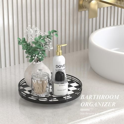 AMH 10-Inch Black and White Checkerboard Lazy Susan with Oak Base
