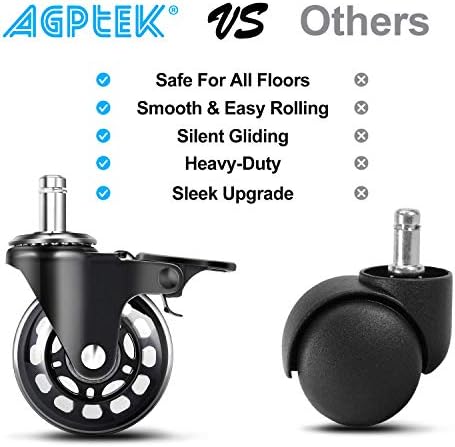 AGPtEK Locking Office Chair Casters with Brake, Heavy Duty, 2.5", Set of 5