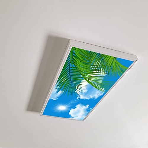 Fluorescent Light Cover Decorative Ceiling Light Filters,Tree Leaves Sky Clouds Pattern,for Classroom Office Hospitals Home Ceiling Decorative,2ft x 4ft,Green