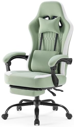 NEWBULIG Gaming Desk Chair - High Back Computer Office Chair with Footrest and Headrest, Comfy Ergonomic Lumbar Support with Linkage Armrests, Height Adjustable and 360° Swivel Wheels, Green