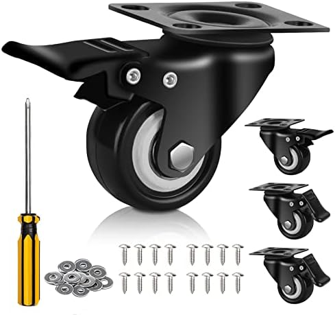 QNCZ 2" Caster Wheels, Casters Set of 4 Heavy Duty but Silent, Excellent Locking Casters with Polyurethane (PU) Wheels, Swivel Plate Castor Wheels for Cart, Furniture, Workbench