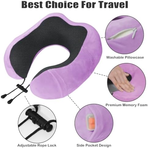 Travel Pillow, Memory Foam Neck Pillow for Traveling, U Shape Neck Pillow Airplane Portable Flight Pillow Travel Kit with 5D Contoured Eye Masks and Earplug for Plane Train Car Home Office