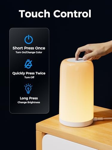 VOLIVO Smart Touch Bedside Lamp, Bluetooth App Control, Dimmable & Timer