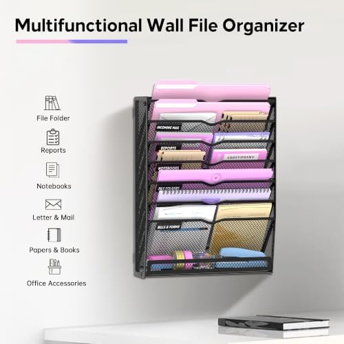 SUPEASY 8-Tier Wall File Organizer with Base, Wall Mounted File Holder