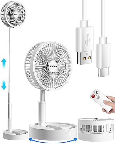 AICase Stand Fan,Folding Portable Telescopic Floor/USB Desk Fan with 7200mAh Rechargeable Battery,4 Speeds Super Quiet Adjustable Height and Head Great for Office Home Outdoor Camping