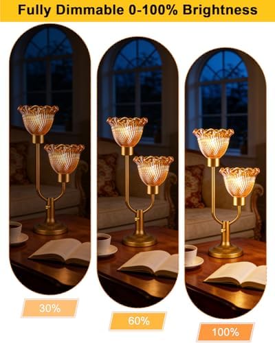 Lightdot Mid Century Modern Gold Table Lamp Dimmable Vintage Glass Lamp