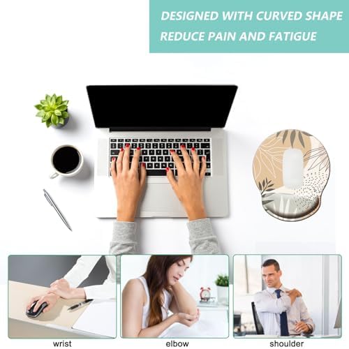Mouse Pad with Wrist Support, Ergonomic Mouse Pad with Memory Foam Wrist Rest Cushion, Non-Slip Rubber Base Gaming Mice Pad for Home Office Computer Laptop, Leaves Buff