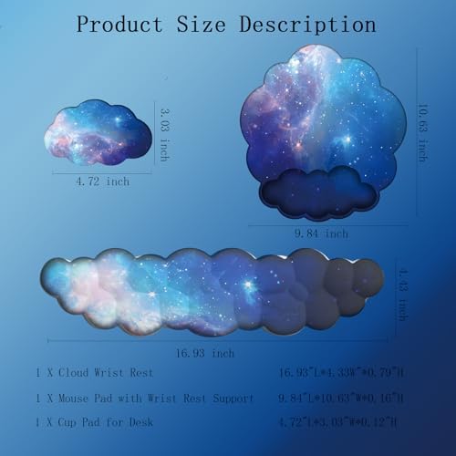 Cloud Wrist Rest Keyboard Galaxy Mouse Pad with Wrist Rest Ergonomic Space Wrist Pad Memory Foam Non-Slip Wrist Pad Support for Computer Laptop Gaming Home Office Relief Typing Pain Gradient Blue