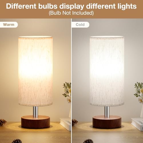 Table Lamps Set of 2 （Cream Shade - Walnut Base, 11.6" Inline Control）