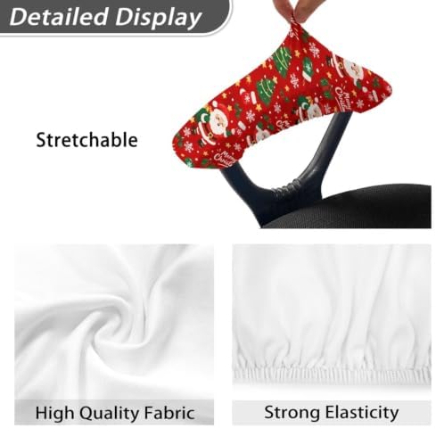 Santa Claus Print 2 Pcs Office Chair Armrest Covers, Christmas Tree Printed Soft Comfy Computer Chair Arm Covers, Removable Stretchy Office Chairs Cover for Computer Rotating Boss Chairs