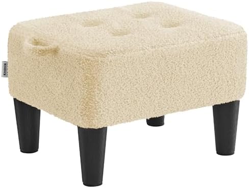 SONGMICS Foot Stool, Small Teddy Fleece Ottoman with Thick Cushion
