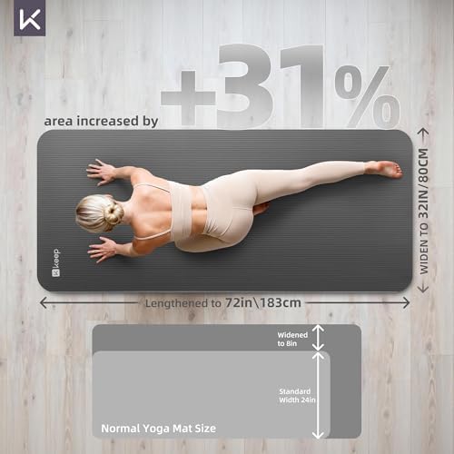 KEEP Extra Thick NBR Yoga Mat for Women & Men, 10mm Thick, 72”x32” Large Exercise Mat with Non-Slip Workout Mat for Yoga, Pilates, Stretching, Meditation – Wide & Cushioned Fitness Mat