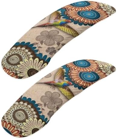 2 Pack Office Chair Armrest Covers, Hummingbird Print Desk Chair Armrest Covers Boho Mandala Flower Print Game Chair Armrest Covers, Non Slip Stretchy Game Chair Arm Covers, Brown