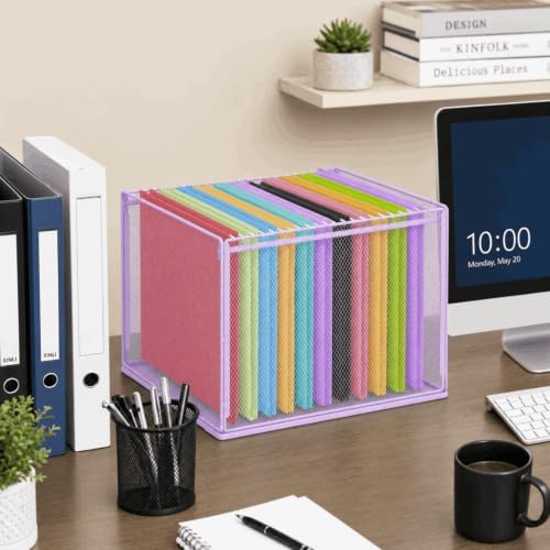 LEKETREE Mesh Hanging File Organizer Box for Desk, Purple 1 Pack