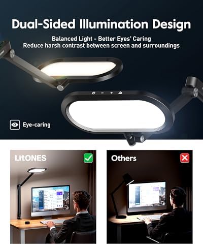LitONES Dual-Side LED Desk Lamp with Clamp, Soft Light with Stepless Remote
