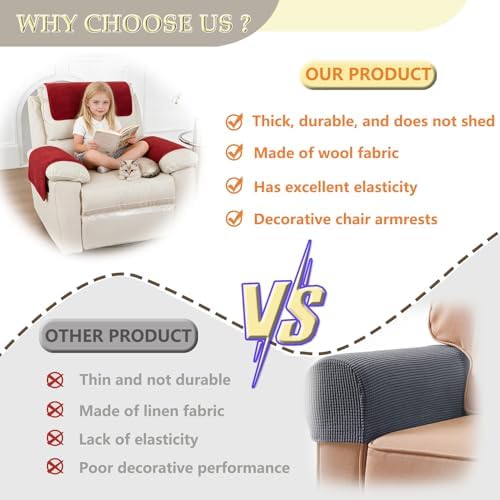 Armrest Covers for Recliner set of 3 Couch Arm Covers with Pockets for Sofa
