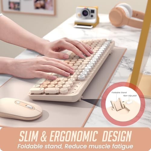 Wireless Keyboard and Mouse, Full-Sized Typewriter Keyboard Silent, Creamy