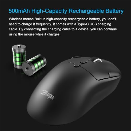 zelotes Gaming Wireless Mouse, Bluetooth Rechargeable with 9 Programmable Buttons,Ultra-Light 60g, 24,000 DPI, BT/USB 2.4G / Type-C, Ergonomic Optical Mouse for Laptop, PC,Office and Gamers (Black)