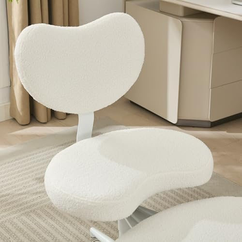 Ergonomic ADHD Criss Cross Legged Office Desk Chair - Meditation Kneeling Yoga Chair Adjustable Height with Wheels Lumbar Support, 360° Swivel Wider Footrest for Home Work, White