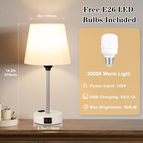 White Base Bedside Lamps for bedrooms Set of 2