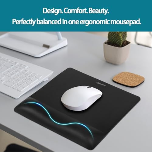 univo colors Wide Size Mouse Pad with Wrist Rest,Premium PU Material,Low-Rebound Cushion,Ergonomic Design,Comfortable Wide-Size Operation,Smooth Mouse Control with Hard Plate,Reduces Fatigue(White)
