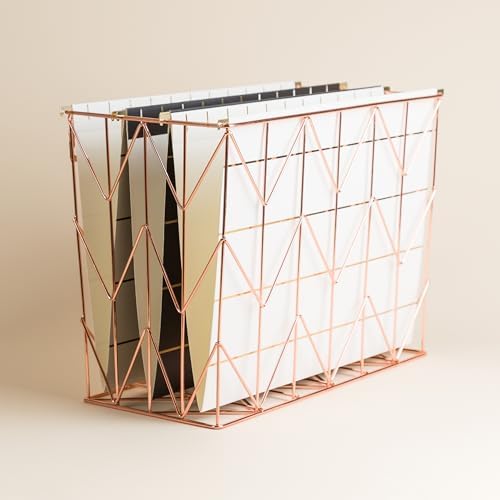 U Brands Hanging File Desk Organizer, Rose Gold Wire Metal - 854U02-06