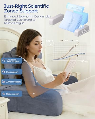 Kayfia Reading Pillow, 30-90° Stepless Adjust Angle & Height, Large, Grey