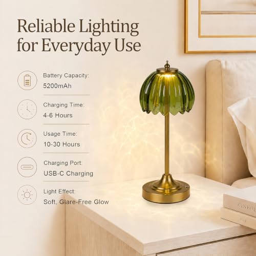 Rechargeable Cordless Table Lamp, 3 Color Temps & Stepless Dimming