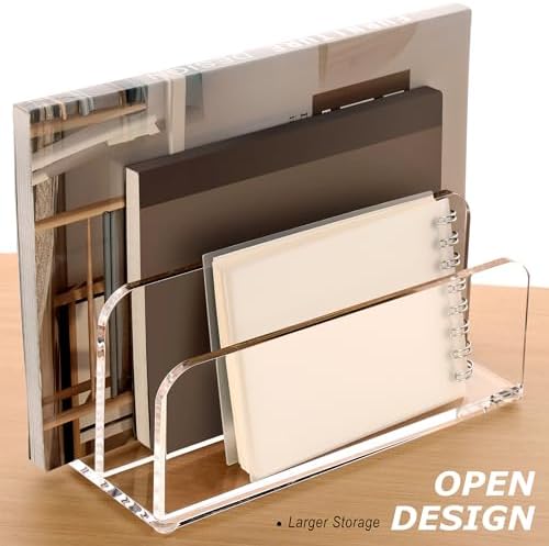 SANRUI Acrylic Mail Sorter Desktop Organizer Holder, 2 Compartments Clear