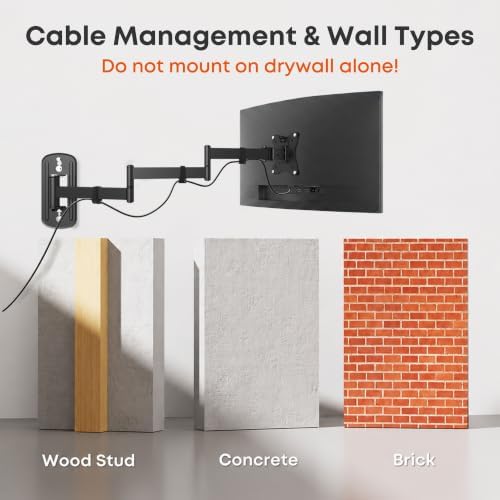 Long Arm Monitor Wall Mount up to 32 Inch, Heavy Duty 3-Section Steel Arm
