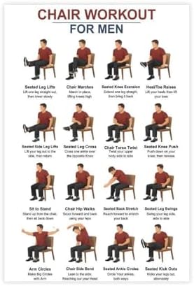 Tai Chi Chair Workouts for Men Chair Exercise Chart Home Workout Plan Canvas Poster Bedroom Decor Room Decor Unframe 12x18inch