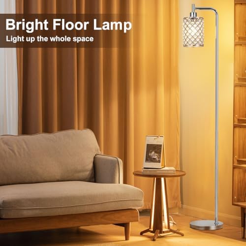 Ziisee Crystal Floor Lamp - Industrial Modern Standing Lamps with LED Bulb for Living Room Bedroom Office - Silver