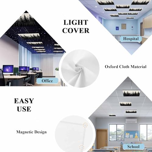Forest Birds Magnetic Fluorescent Light Covers for Ceiling Lights 2 x 4 Feet,Vintage Pine Tree Animal Landscape Beige Office Classroom Kitchen Drop Ceiling Light Covers Filters Shade Panel 2 Packs