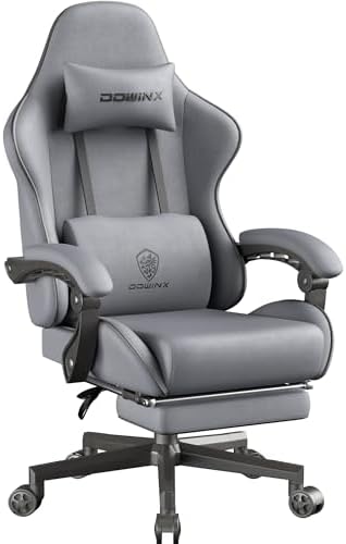 Dowinx Big and Tall Gaming Chair Fabric with Footrest Pocket Spring Cushion for Home Office, High Back Recliner Height Adjustable Ergonomic Comfy Cloth Computer Desk Chair, Grey