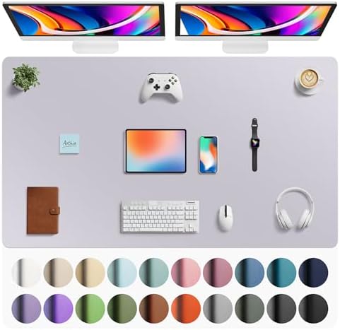 Aothia Faux Leather Desk Mat - Large Mouse Pad, Non-Slip PU Leather Blotter, Waterproof Writing Surface for Office and Home (Smoky Lavender, 63" x 24")