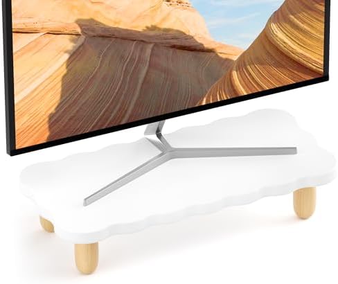 AFOOYO Monitor Stand Riser, Cookie-Shaped Sturdy Wood Computer Monitor Stand for Desk, Ergonomic Desk Stand, Multi-Purpose Desktop Organizer Riser for Computer, Laptop, Printer, TV,White