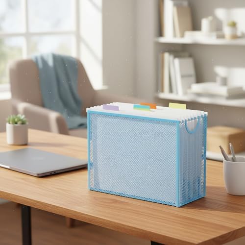 Letter-Size Hanging File Organizer (Blue, with 5 Grey Folders)