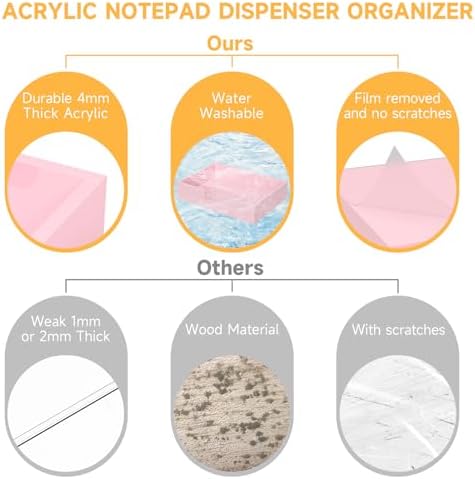 Acrylic Notepad Dispenser Organizer - 4 x 6 in Pink Sticky Note Holder W/O Pads Memo Holder for Dorm Room School Classroom Office Desk Organizer Aesthetic Supplies
