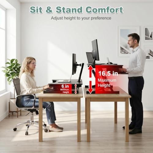 FDW 35 Inch Standing Desk Converter Computer Workstation Adjustable Height Desk Home Office Desk Sit Stand Desk Dual Laptop Monitor Riser (Black)