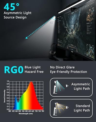 Monitor Light Bar with Wireless Remote & Auto-Dimming, 17" Aluminum Eye-Care LED Desk Lamp for Curved & Flat Monitors, Stepless Dimming (Ra95), No Glare USB Computer Light for Home Office