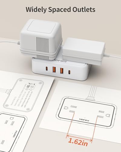 HOPOW Flat Plug Extension Cord, 4AC&2A2C, 6 FT Power Strip for Travel