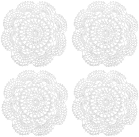uxcell 4 Pcs Crochet Handmade Cotton Placemat Doilies for Table 7.9" White