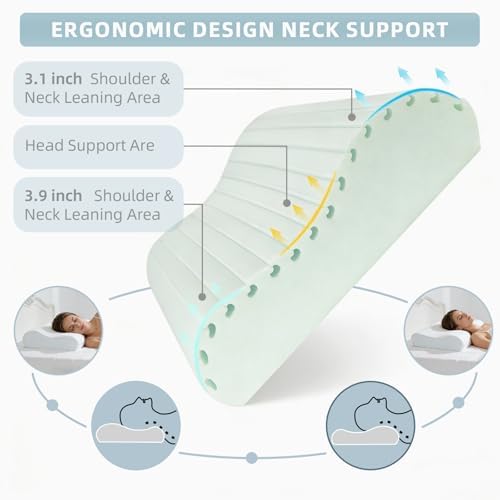 2PCS Cervical Neck Pillow for Neck Pain Relief, Neck Support Pillows, Contour Memory Foam Pillow, Orthopedic Pillow for Side Back Stomach Sleeper, Cooling Removable Pillowcase, Medium Soft