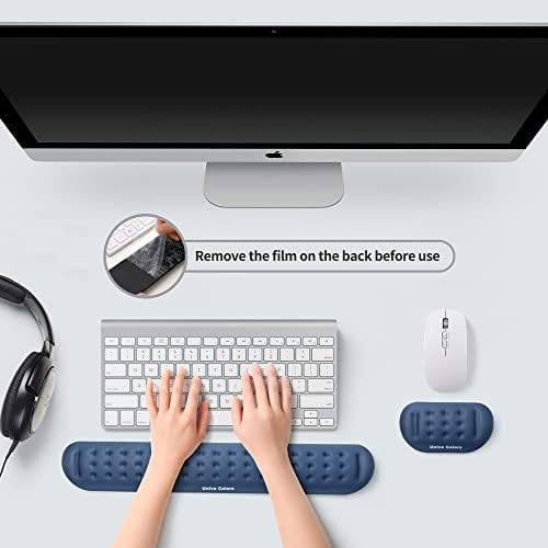 UnivoColors Navy Keyboard Wrist Support and Mouse Wrist Rest Set, Made of Memory Foam Soft Gel, Ergonomic Pad for Computer, Laptop, Mouse, Office, Gaming